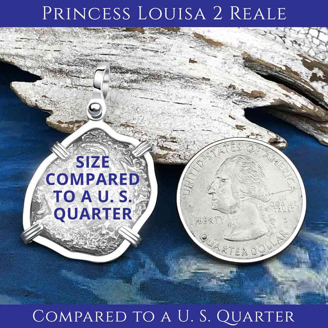Size Compared to a U.S. Quarter Princess Louisa Shipwreck Dated 1720 2 Reale Piece of Eight Pendant Necklace