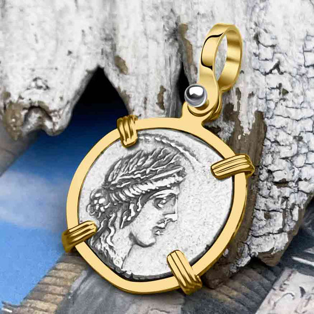 Roman Republic Silver Denarius 48 BC Pietas & Victory 14K Gold Pendant