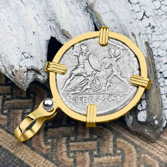 Roman Republic Silver Denarius 103 BC Mars and the Warriors 14K Gold Pendant