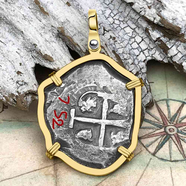 Pirate Era 1752 Spanish 4 Reale Piece of Eight 14K Gold Pendant