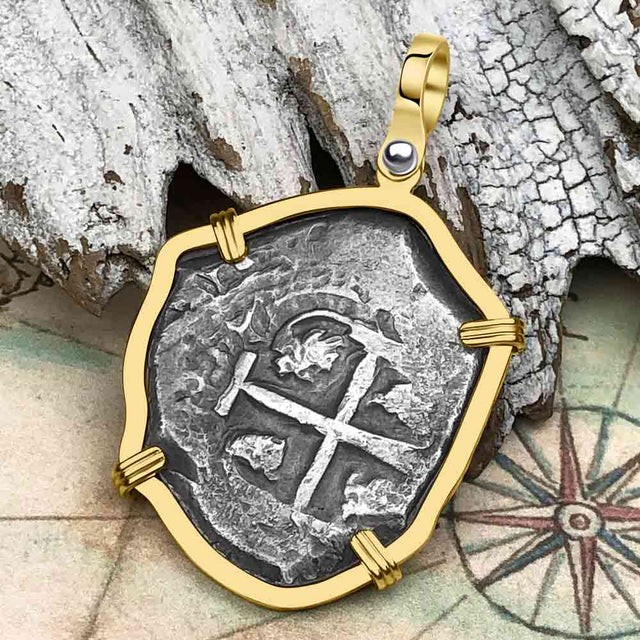 Pirate Era 1752 Spanish 4 Reale Piece of Eight 14K Gold Pendant