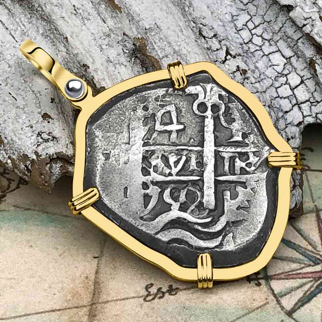 Pirate Era 1752 Spanish 4 Reale Piece of Eight 14K Gold Pendant
