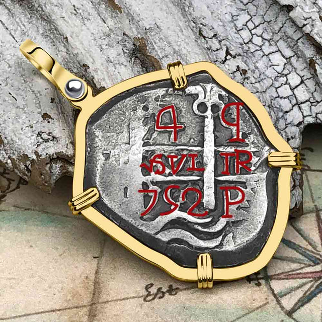 Pirate Era 1752 Spanish 4 Reale Piece of Eight 14K Gold Pendant