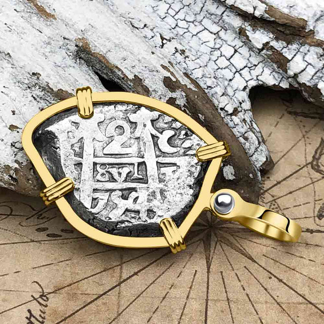 Heart Shaped Pirate Era 1754 Spanish 2 Reale Cob Piece of 8 14K Gold Pendant