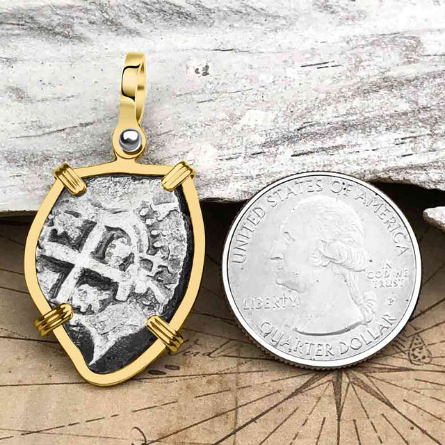 Heart Shaped Pirate Era 1754 Spanish 2 Reale Cob Piece of 8 14K Gold Pendant