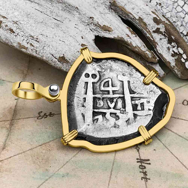 Heart Shaped Pirate Era 1753 Spanish 4 Reale Piece of Eight 14K Gold Pendant