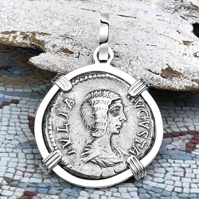 Roman Empire Silver Denarius Coin of Empress Julia Domna 196 AD Sterling Silver Pendant