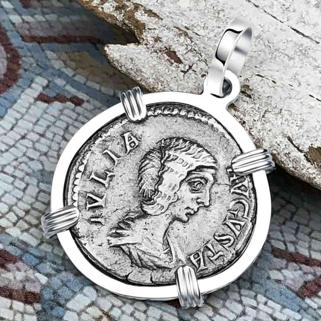 Roman Empire Silver Denarius Coin of Empress Julia Domna 196 AD Sterling Silver Pendant
