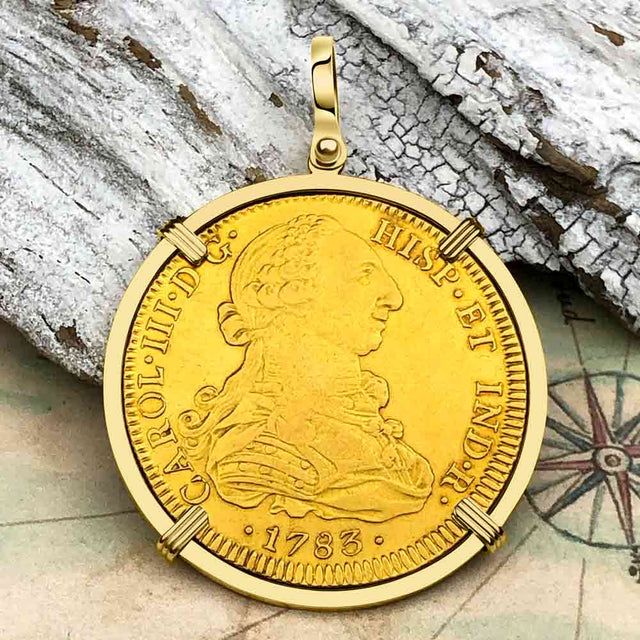 1783 Spanish 22K Gold 8 Escudo Portrait Coin - the Legendary Doubloon - 18K Gold Pendant