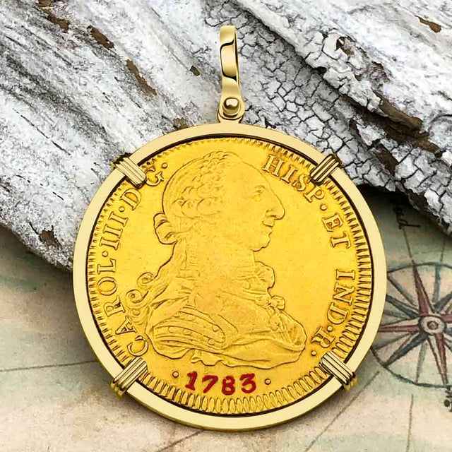 1783 Spanish 22K Gold 8 Escudo Portrait Coin - the Legendary Doubloon - 18K Gold Pendant