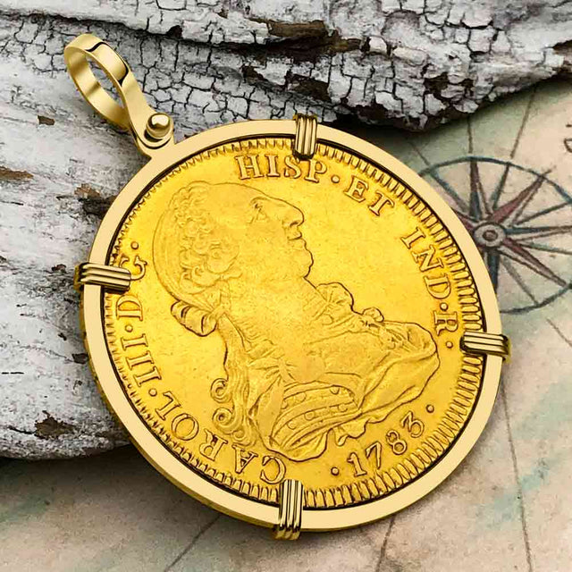 1783 Spanish 22K Gold 8 Escudo Portrait Coin - the Legendary Doubloon - 18K Gold Pendant
