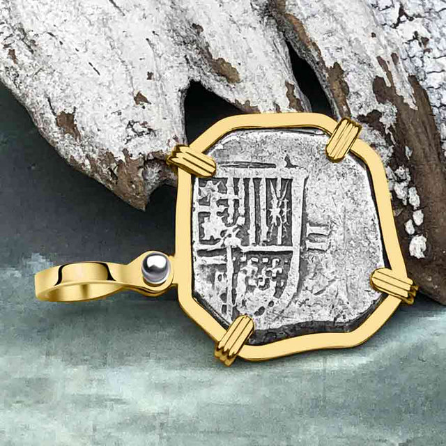 Pirate Era circa 1620 Spanish 2 Reale Piece of Eight 14K Gold Pendant