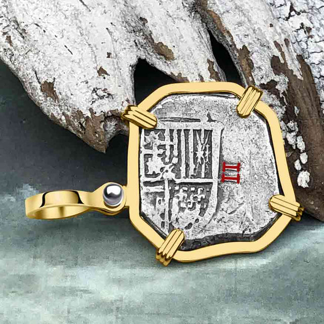 Pirate Era circa 1620 Spanish 2 Reale Piece of Eight 14K Gold Pendant