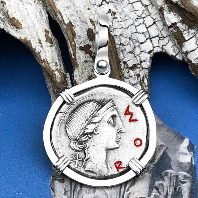 Roman Republic Silver Denarius 114 BC Roma & the Horseman 14K White Gold Pendant