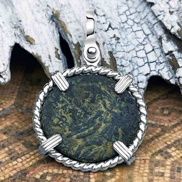 Ancient Greek Medusa & Nike Protection and Victory Bronze Coin 120 BC Sterling Silver Pendant