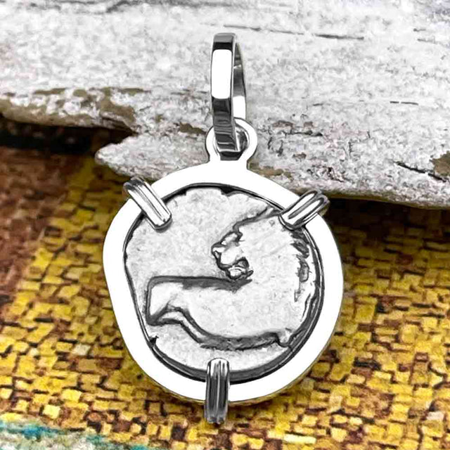 Ancient Greek Lion Hemidrachm 400 BC Sterling Silver Pendant