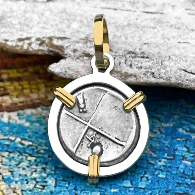 Ancient Greek Lion Hemidrachm 400 BC 14K Gold and Sterling Silver Pendant