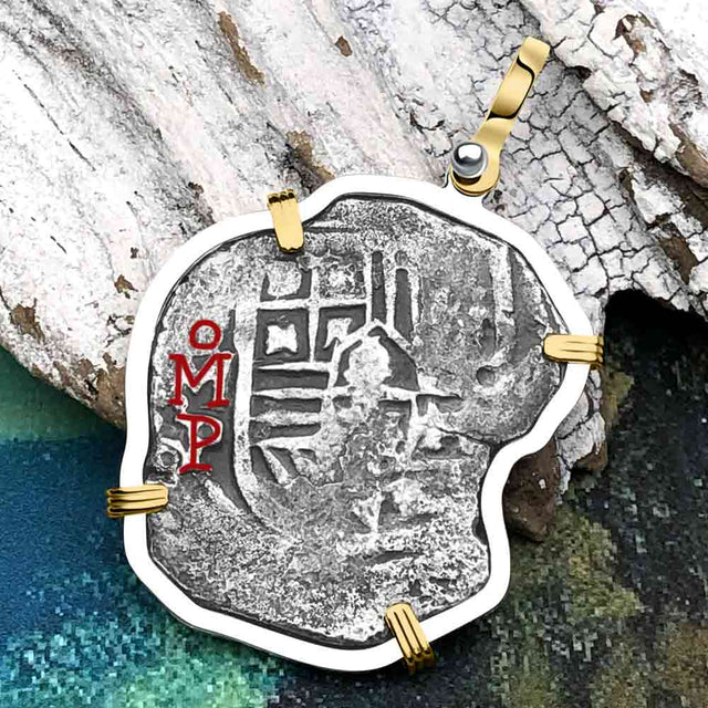 Concepcion Shipwreck 4 Reale Silver Piece of 8 14K Gold and Sterling Silver Pendant
