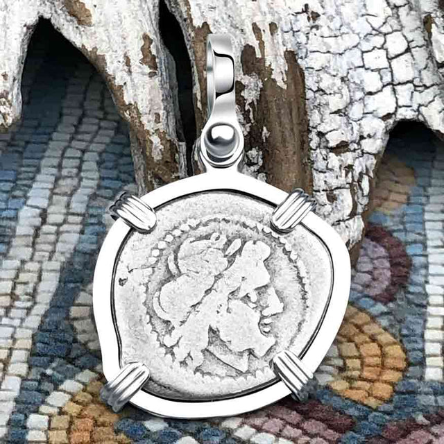 Roman Republic Silver Denarius Serratus 211 BC Jupiter & Victory Sterling Silver Pendant
