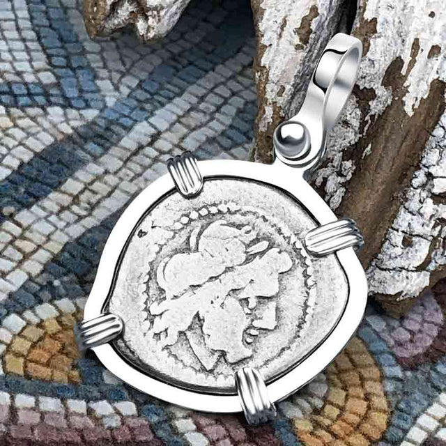 Roman Republic Silver Denarius Serratus 211 BC Jupiter & Victory Sterling Silver Pendant