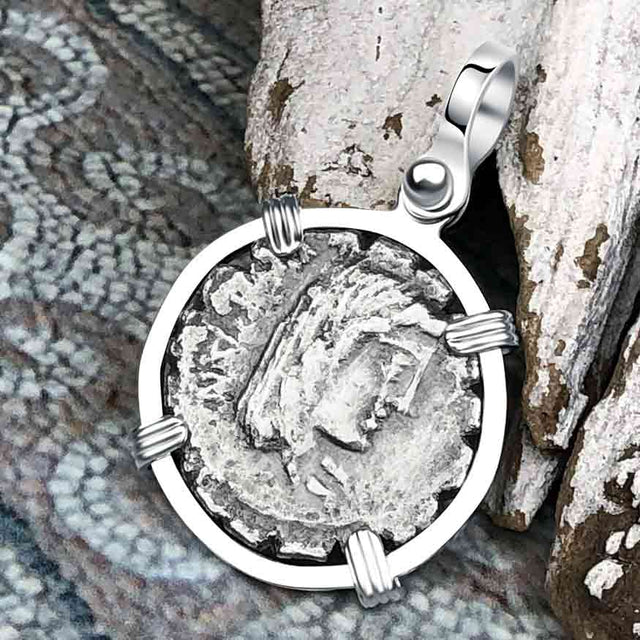 Roman Republic Silver Denarius Serratus 81 BC Hispania and the Eagle Sterling Silver Pendant | Artifact #3547
