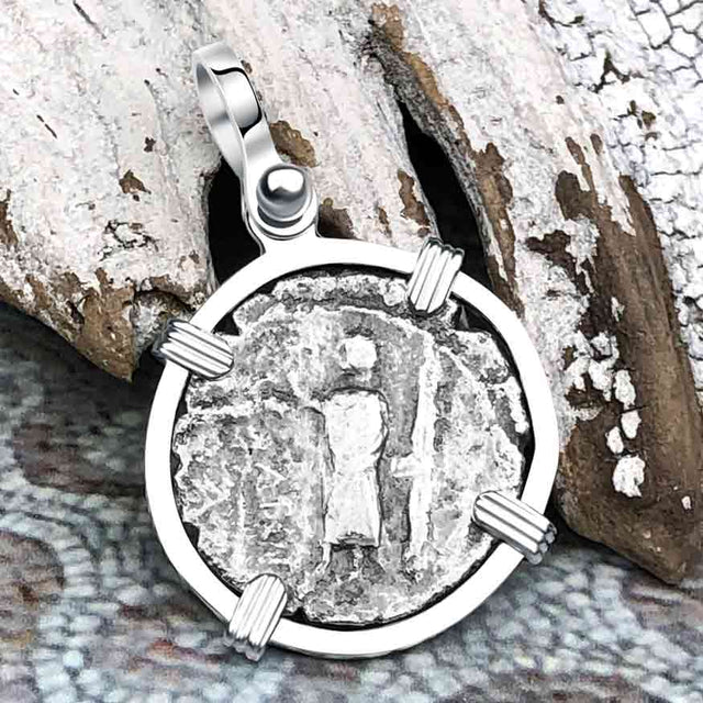 Roman Republic Silver Denarius Serratus 81 BC Hispania and the Eagle Sterling Silver Pendant | Artifact #3547