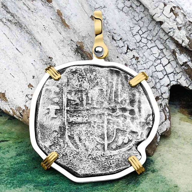 Mel Fisher's Atocha 4 Reale Shipwreck Coin 14K Gold & Sterling Silver Pendant