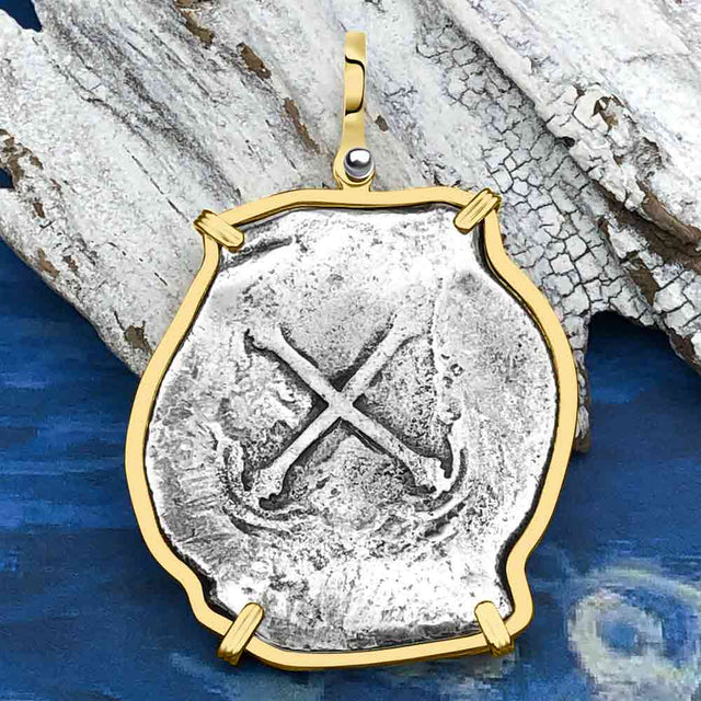 RARE Concepcion Shipwreck Spanish 8 Reale Silver Piece of Eight 14K Gold Pendant