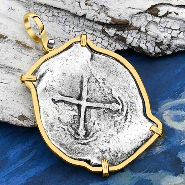 RARE Concepcion Shipwreck Spanish 8 Reale Silver Piece of Eight 14K Gold Pendant