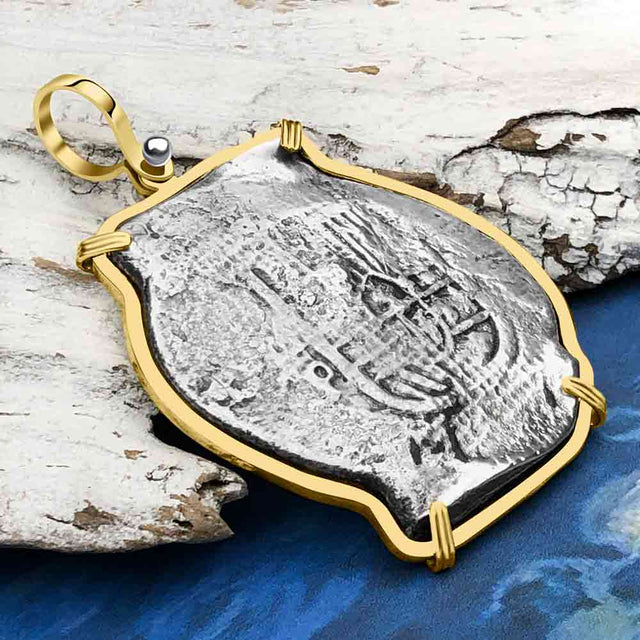 RARE Concepcion Shipwreck Spanish 8 Reale Silver Piece of Eight 14K Gold Pendant