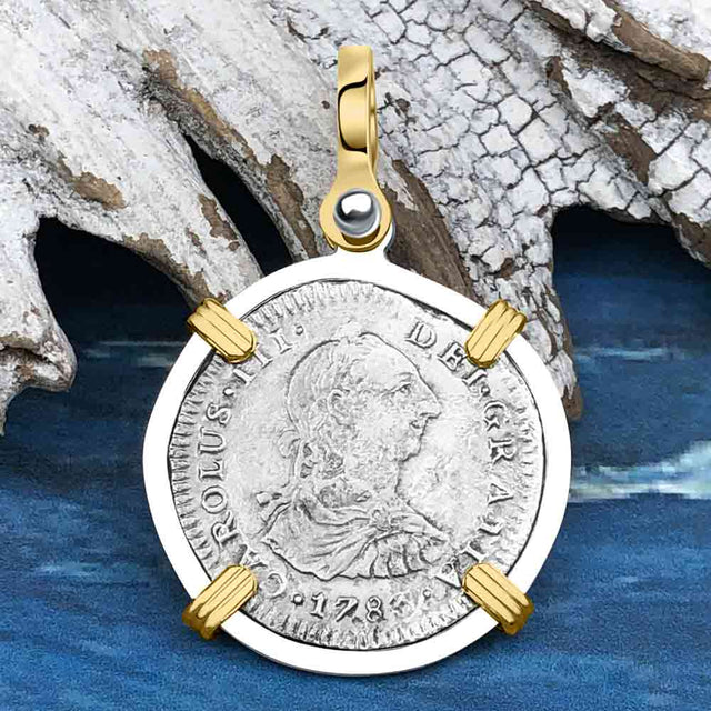 El Cazador Shipwreck 1783 1 Reale 14K Gold & Sterling Silver Treasure Coin Pendant