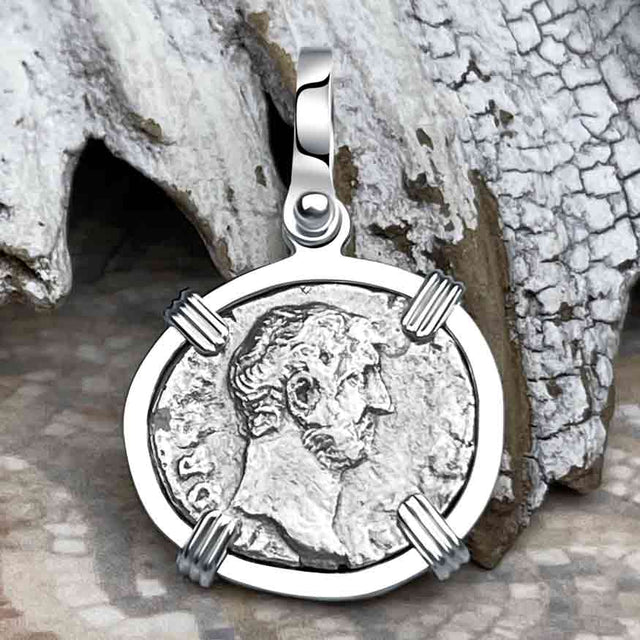 Roman Empire Silver Denarius Coin of Hadrian, the Builder 133 AD Sterling Silver Pendant