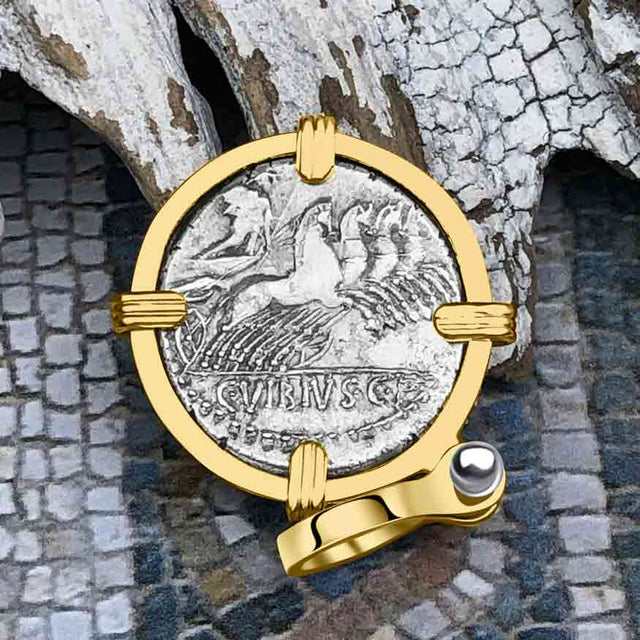 Roman Republic Silver Denarius 90 BC Apollo and Minerva 14K Gold Pendant