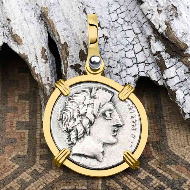 Roman Republic Silver Denarius 86 BC Apollo & Jupiter 14K Gold Pendant
