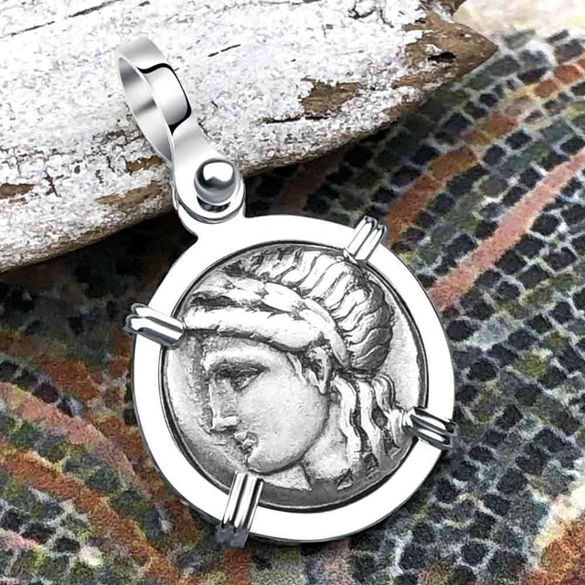 Ancient Greek Lion & Apollo Miletos Silver Drachm 350 BC Sterling Silver Pendant