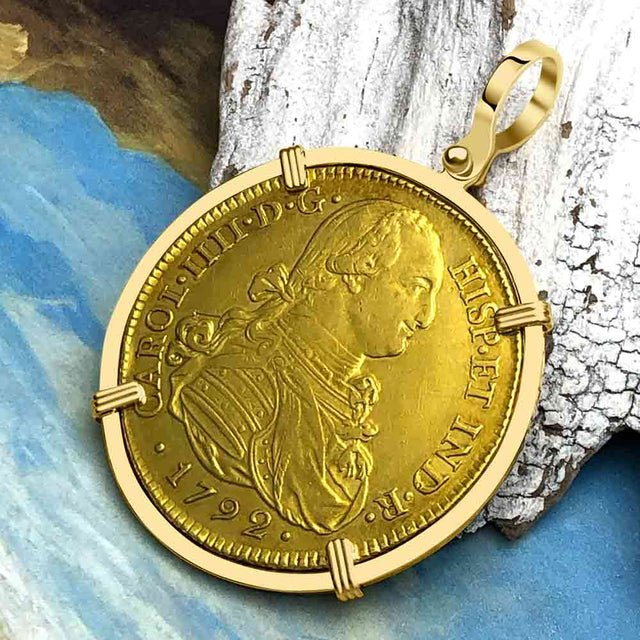 1792 Spanish 22K Gold 8 Escudo Portrait Coin - the Legendary Doubloon - 18K Gold Pendant