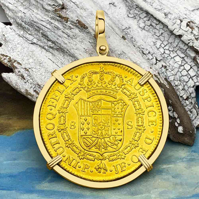 1792 Spanish 22K Gold 8 Escudo Portrait Coin - the Legendary Doubloon - 18K Gold Pendant
