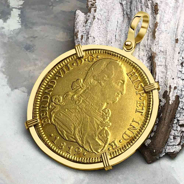 1819 Spanish 22K Gold 8 Escudo Portrait Coin - the Legendary Doubloon - 18K Gold Pendant