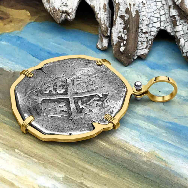 Concepcion Shipwreck Spanish 8 Reale Silver Piece of Eight 14K Gold Pendant