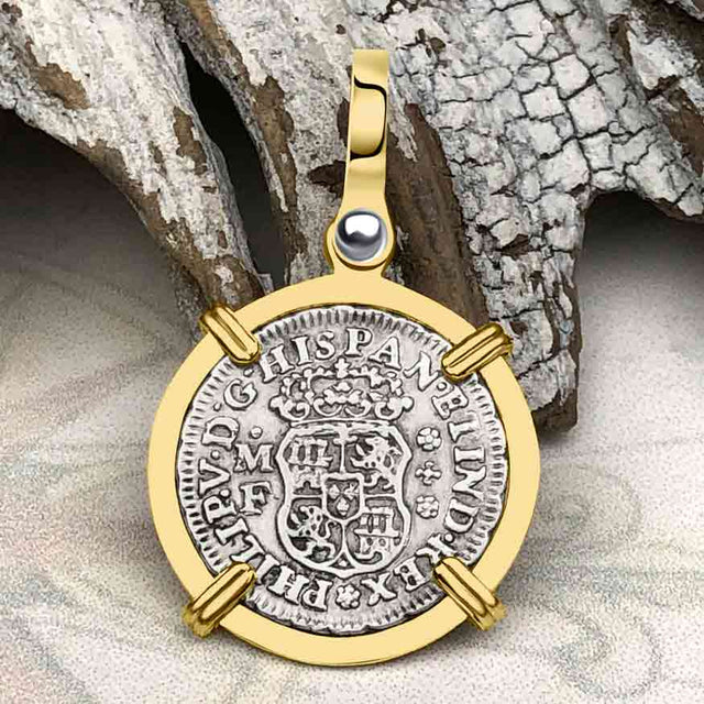 Pirate Era 1739 Spanish 1/2 Reale Piece of Eight Pillar Dollar Style Pendant in 14K Gold | Artifact #3915