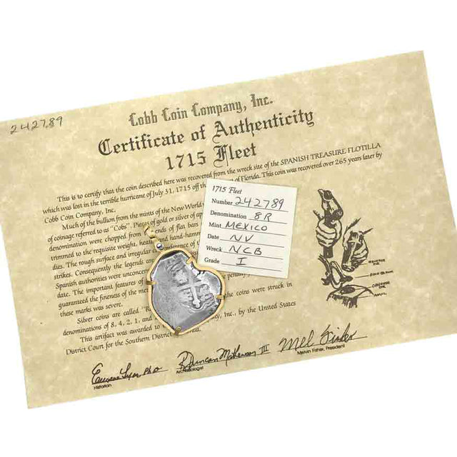 1715 Fleet Shipwreck Rare 8 Reale Piece of Eight 14K Gold Pendant - the Cobb Coin Company Collection