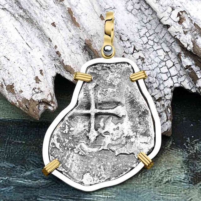 Concepcion Shipwreck 4 Reale Silver Piece of 8 14K Gold & Sterling Silver Pendant