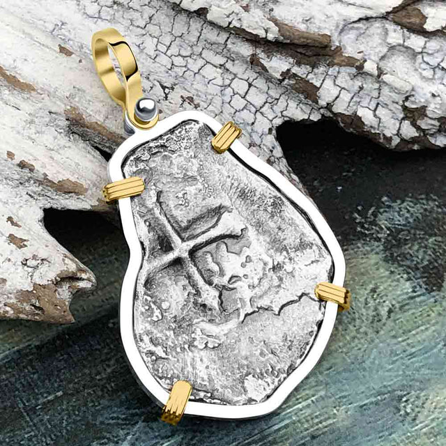 Concepcion Shipwreck 4 Reale Silver Piece of 8 14K Gold & Sterling Silver Pendant
