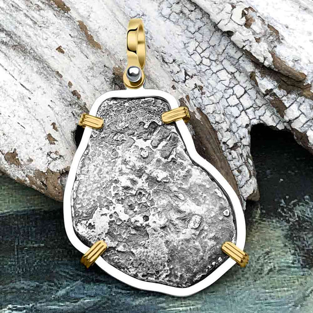 Concepcion Shipwreck 4 Reale Silver Piece of 8 14K Gold & Sterling Silver Pendant