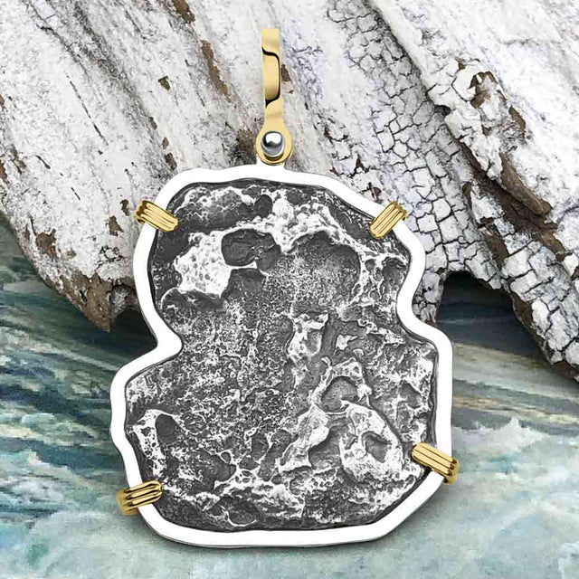 Concepcion Shipwreck 8 Reale Silver Piece of 8 14K Gold and Sterling Silver Pendant
