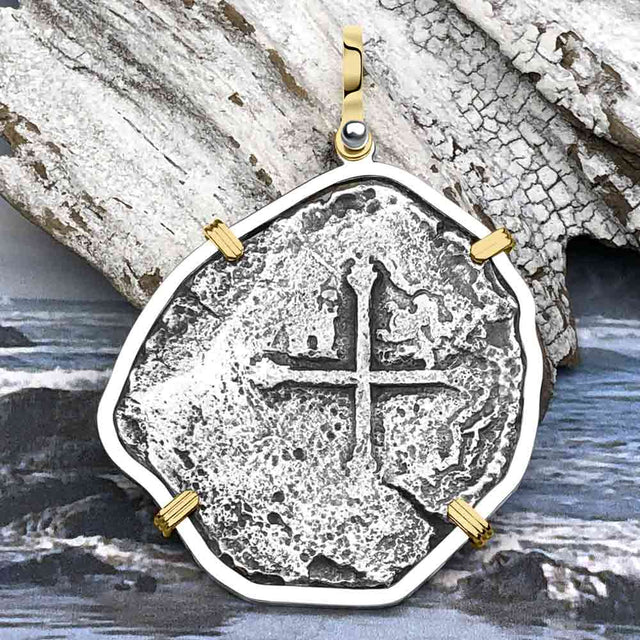 Concepcion Shipwreck 8 Reale Silver Piece of 8 14K Gold and Sterling Silver Pendant