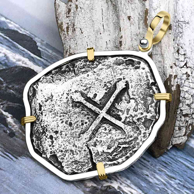 Concepcion Shipwreck 8 Reale Silver Piece of 8 14K Gold and Sterling Silver Pendant