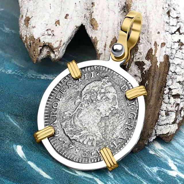 El Cazador Shipwreck 1783 1 Reale Piece of 8 14K Gold & Sterling Silver Pendant