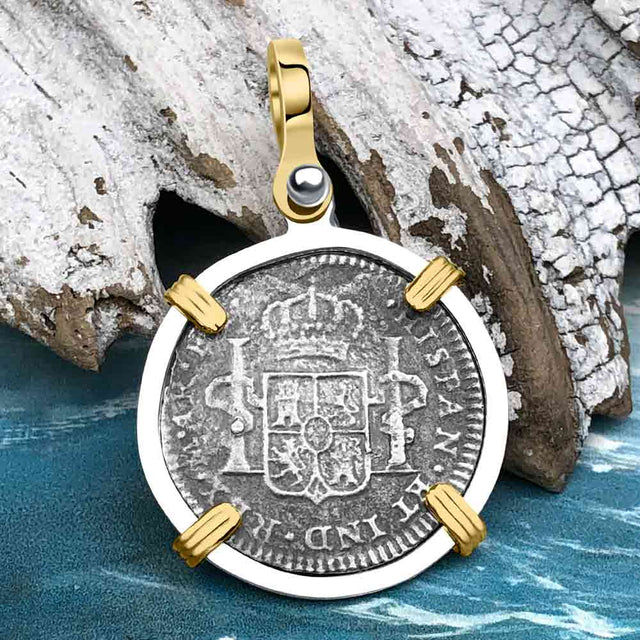 El Cazador Shipwreck 1783 1 Reale Piece of 8 14K Gold & Sterling Silver Pendant