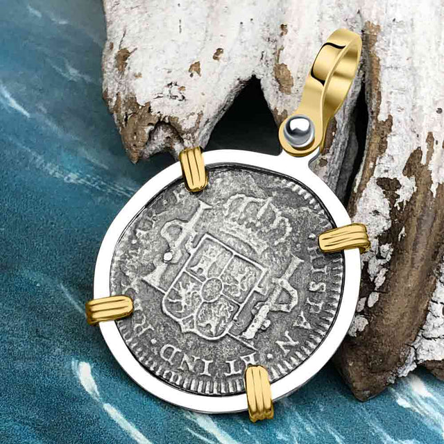 El Cazador Shipwreck 1783 1 Reale Piece of 8 14K Gold & Sterling Silver Pendant